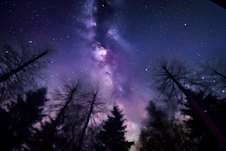 Milky Way over the forest in the winter. Elements of this image furnished by NASAの素材