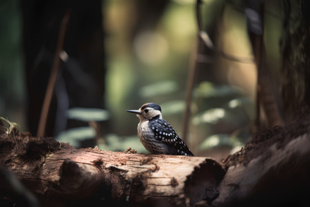 Dendrocopos major. Woodpecker in the forest.の素材