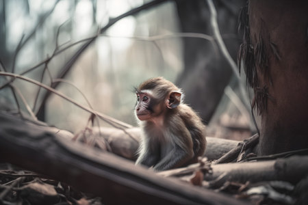 Monkey in the forest, Thailand. ( Filtered image processed vintage effect. )の素材