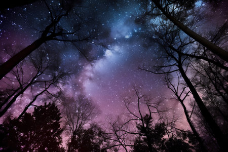 Stars in the night sky and trees. Elements of this image furnished by NASAの素材