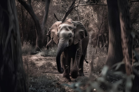 Elephant in the forest, Chobe National Park, Botswana, Africaの素材