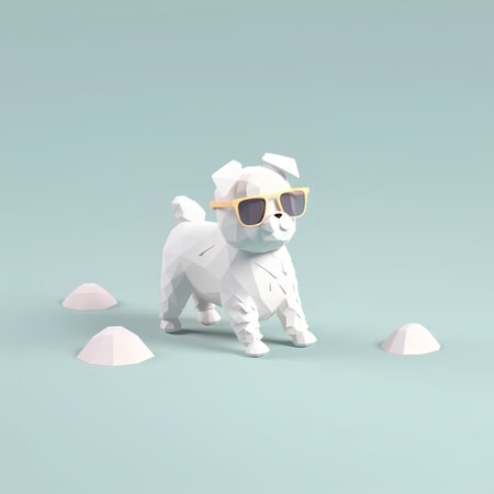 White bear with sunglasses on a blue background. 3d rendering.の素材