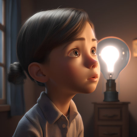 Young girl with a lightbulb in her head. 3d renderingの素材