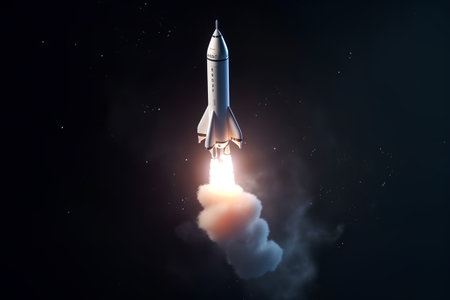 Rocket taking off into space. Mixed media. Mixed media. Mixed mediaの素材