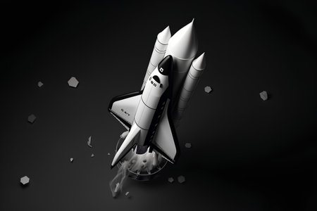 Rocket on a dark background. 3d rendering, 3d illustration.の素材