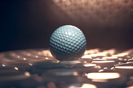 Golf ball on the gold background. 3d render illustration.の素材
