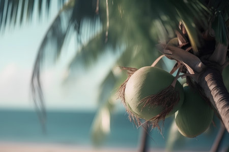 Coconut tree on the beach. Selective focus with shallow depth of field.の素材