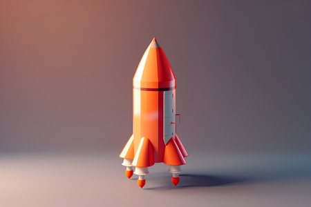 Space rocket icon. 3d rendering, 3d illustration. Startup concept.の素材