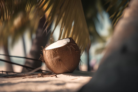 Coconut on the beach at sunset, shallow depth of fieldの素材