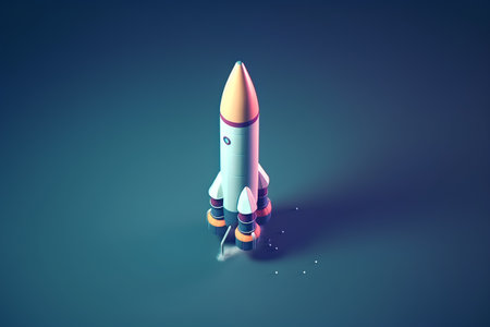 Rocket on blue background. 3d rendering. 3d illustration.の素材