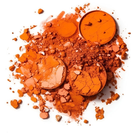crushed eyeshadow isolated on white background. top view.の素材