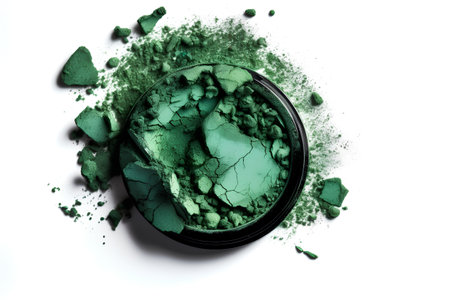 green eyeshadow powder isolated on white background. top view.の素材