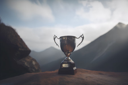 Trophy on the top of the mountain. 3D Renderingの素材