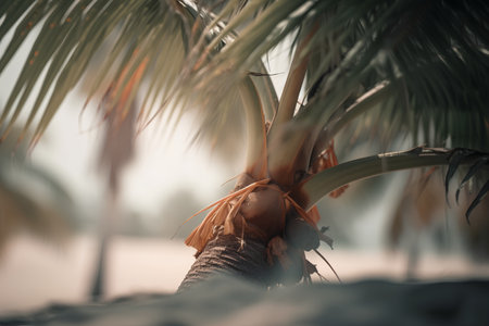 Coconut tree on a beach in the morning. Selective focus.の素材