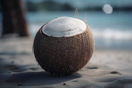Coconut on the beach in the evening. Selective focus.の素材