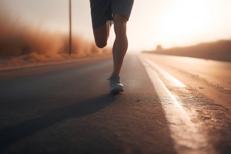 Runner athlete running on road. woman fitness jogging workout wellness concept.の素材