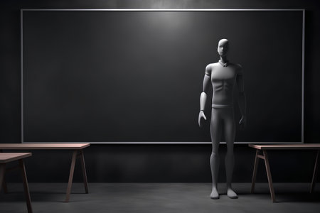 3d render of mannequin with empty blackboard and tableの素材