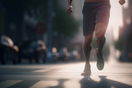 Runner athlete running on city road. woman fitness jogging workout wellness concept.の素材