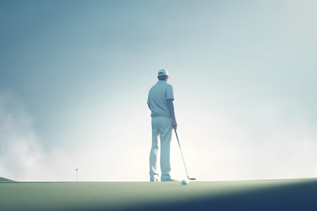 Golfer on the golf course. 3d render illustration.の素材