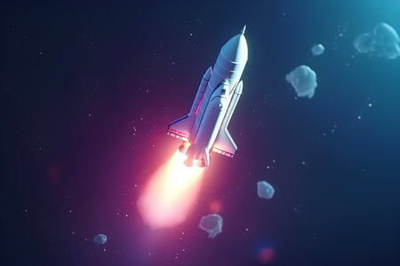 Rocket in space. 3d illustration. Space background with spaceship.の素材