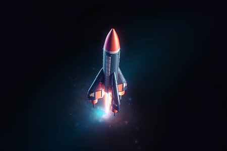 Space rocket. 3d illustration on black background. Space travel conceptの素材