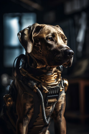 Portrait of a great dane dog in an astronaut suit.の素材