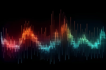 abstract colorful sound wave in dark background, music equalizer conceptの素材