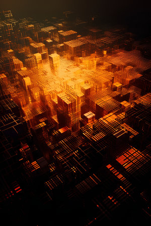 Abstract technological background with cubes, lines and lights. 3d renderの素材