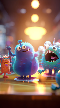 Funny monsters on the background of the night club. Selective focus.の素材