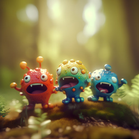 Funny monsters in the moss. Halloween concept. Selective focus.の素材