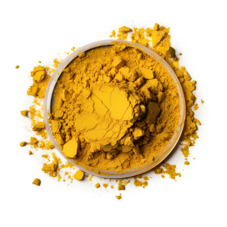 Turmeric powder in a bowl isolated on white background. Top view.の素材