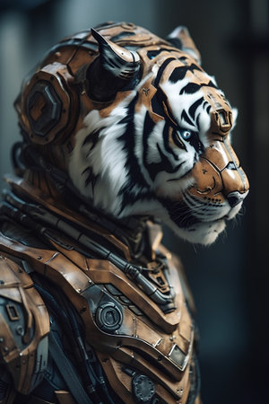 Sculpture of a tiger in the form of an astronautの素材