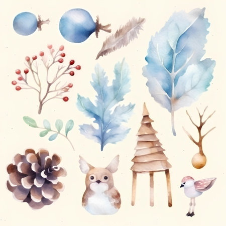 Watercolor christmas set. Hand drawn illustration. Perfect for greeting cards, invitations, etc.の素材