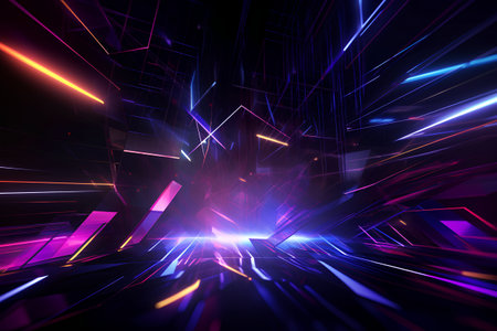 Abstract 3d rendering of geometric shapes. Futuristic background with neon lights.の素材