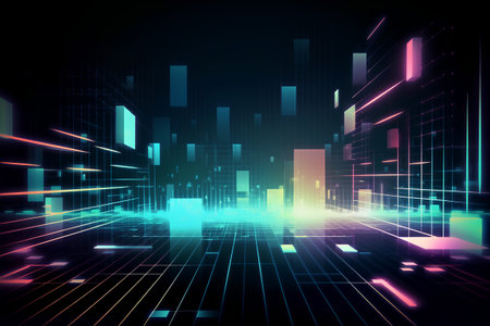 abstract technology background with glowing lines and bokeh, vector illustrationの素材