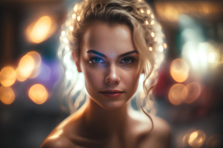 Portrait of a beautiful girl with creative make-up and hairstyleの素材