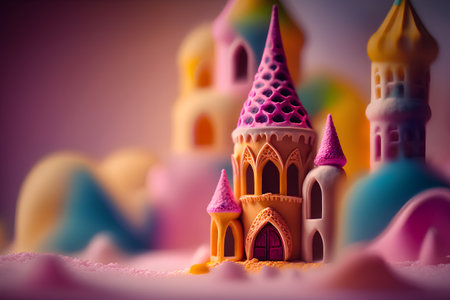 Fairytale castle made from plasticine. 3d illustration.の素材