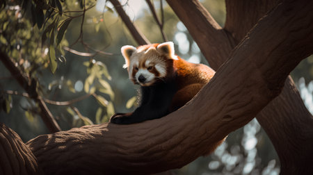 Red panda (Ailurus fulgens) in a treeの素材