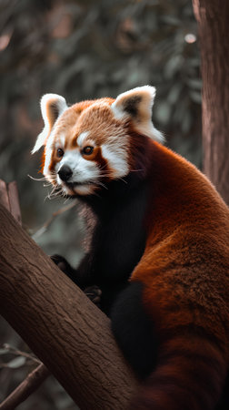 Red panda (Ailurus fulgens) sitting on a treeの素材