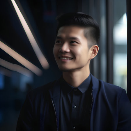 Portrait of a young asian business man smiling at the cameraの素材