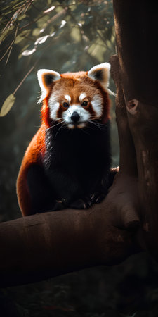 Red panda (Ailurus fulgens) sitting on a branchの素材