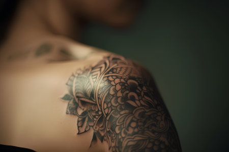 Tattoo on the body of a young woman, close-upの素材