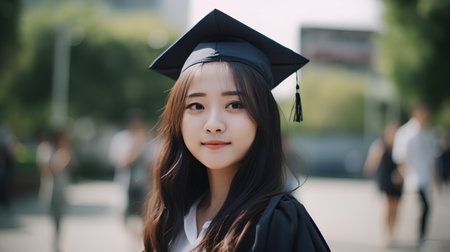 Portrait of a young asian student girl in graduation cap and gownの素材
