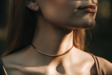 Beautiful young woman with jewelry on her neck. Beauty, fashion.の素材