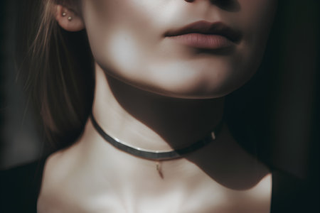 Portrait of a beautiful girl in a black dress. Close-up.の素材