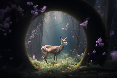 Little deer in the forest. 3D render. Fantasy illustration.の素材