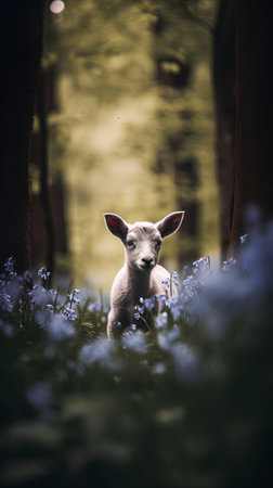 Little baby deer in the forest at springtime, filtered image.の素材