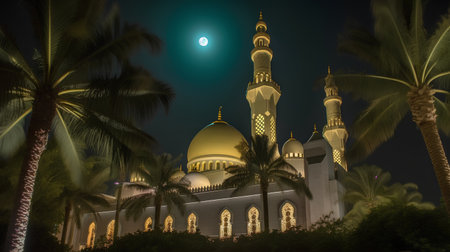 Mosque at night in Abu Dhabi, United Arab Emirates, Middle Eastの素材