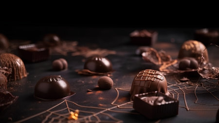 Chocolate candies on a dark background. Selective focus.の素材