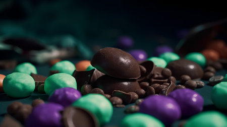 Chocolate candies on dark background, shallow depth of field.の素材